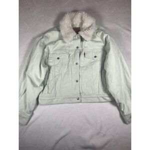 Levi's Corduroy Jacket Womens Large Green Sherpa Collar Lined‎ Trucker Winter